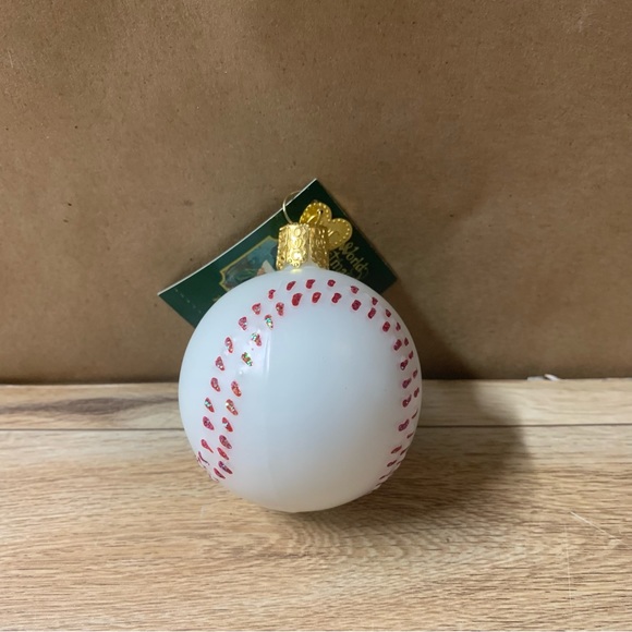 New! Old World Christmas Baseball Tree Ornament Glass White Red - Picture 2 of 7